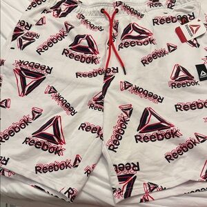 Reebok Men's White and Black Logo Shorts
